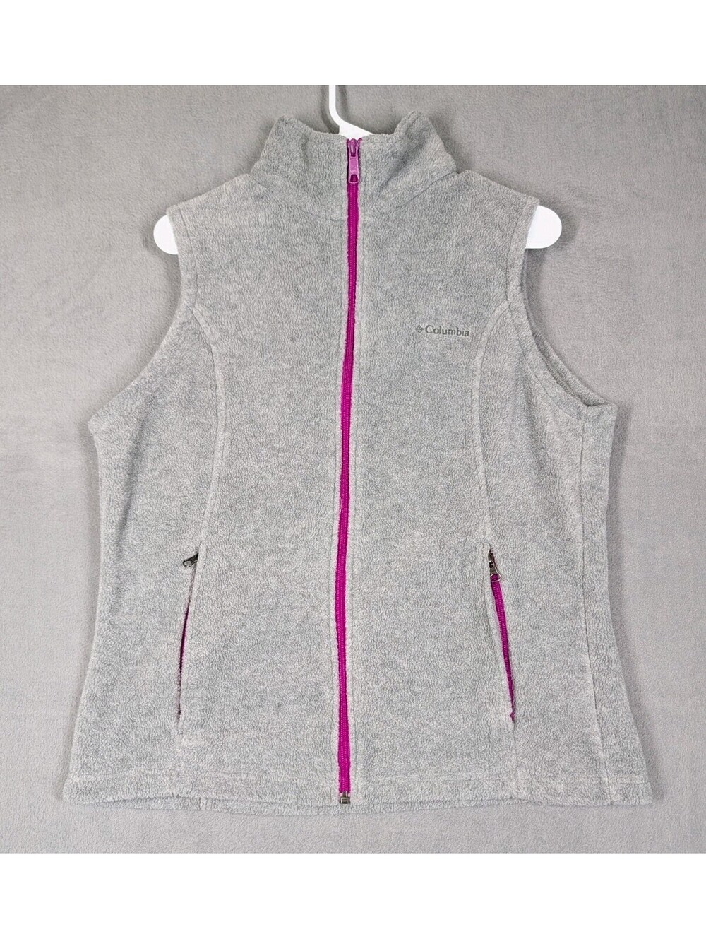 Columbia Womens Large Gray Pink Benton Springs Fleece Full Zip Outdoor Vest Warm